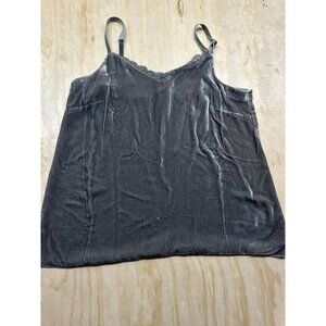 Sundance Hadley Crushed Velvet Velour Tank Top Cami Gray Lace Dark Boho M Silk